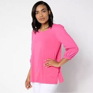 LOGO Lori Goldstein Pink Tunic Top Medium 3/4 Sleeve Modal Blend